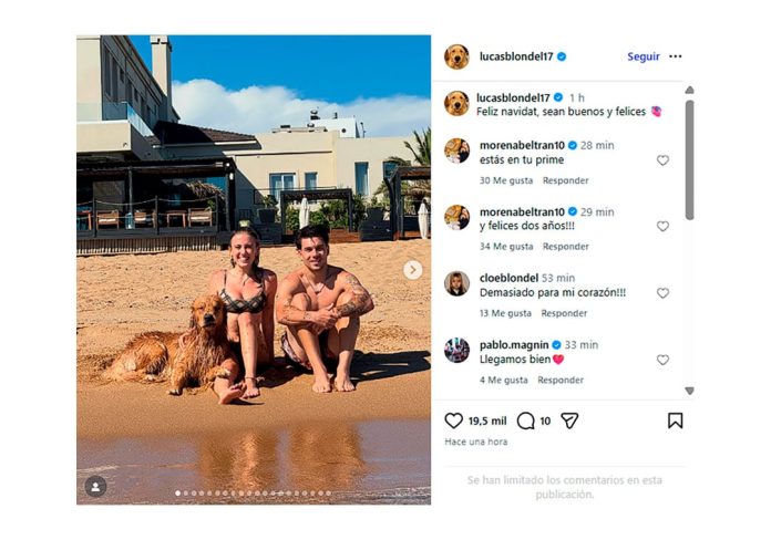 La publicación de Blondel junto a Morena Beltrán en vísperas de Navidad: las menciones a Boca y una respuesta especial