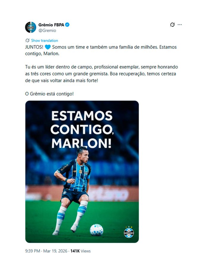 La escalofriante fractura de tobillo que sufrió un futbolista del Gremio en el Brasileirao
