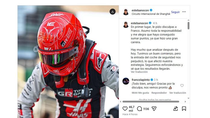 La reacción de Ocon tras chocar a Colapinto en el GP de China de la F1: el intercambio de mensajes en redes