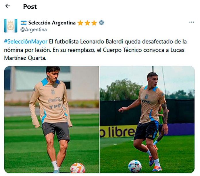 Lionel Scaloni citó a un jugador del fútbol local para los amistosos de la Selección tras la baja de uno de los convocados por lesión