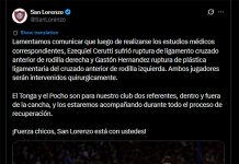 San Lorenzo confirmó las dos graves lesiones que sufrieron Ezequiel Cerutti y Gastón Hernández ante Boca